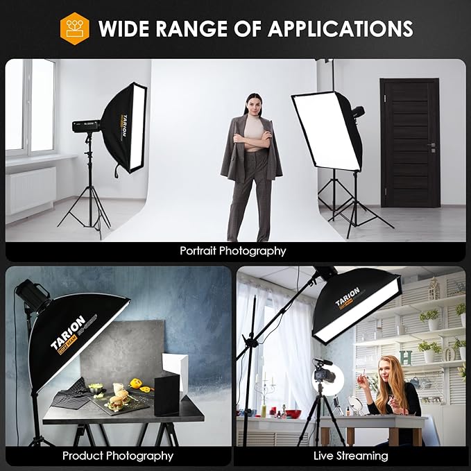 TARION 23.6"x35.4" Quick Release Strip Softbox - Foldable Bowens Mount Softbox with Diffusers/Honeycomb Grid/Carrying Bag for Live Streaming, Photography, Videography (SQ-6090F)