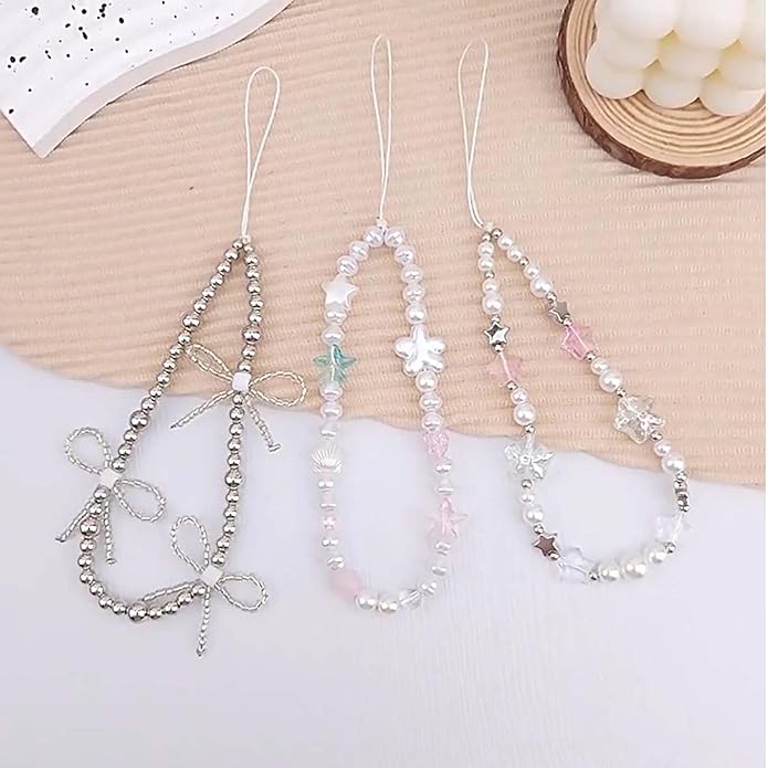 Beaded Phone Charm Lanyard Strap Girly Style Fixed Beads Pearl Lanyards