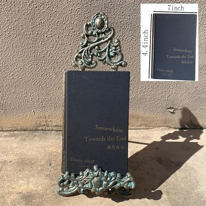 Decorative Metal Easel Stand, Vintage Turquoise Cast Iron, Ornate Scroll Design, 13.4x5.5 Inches, Display Holder for Art, Photo, Book,Tablet and More