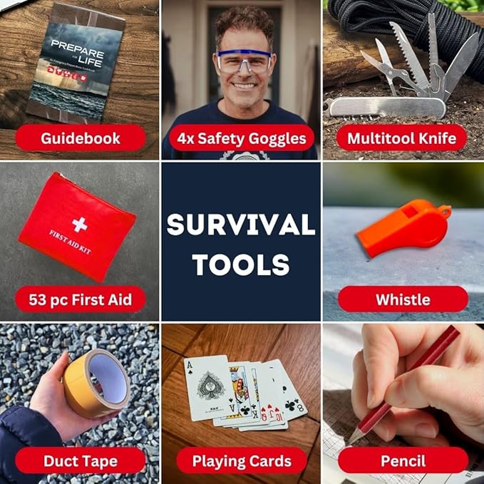 Essentials Complete Deluxe Survival Kit 2 & 4 Person | Bug-Out-Bag | Emergency Go Bag Kit for Wildfires, Hurricanes, and Other Natural Disasters