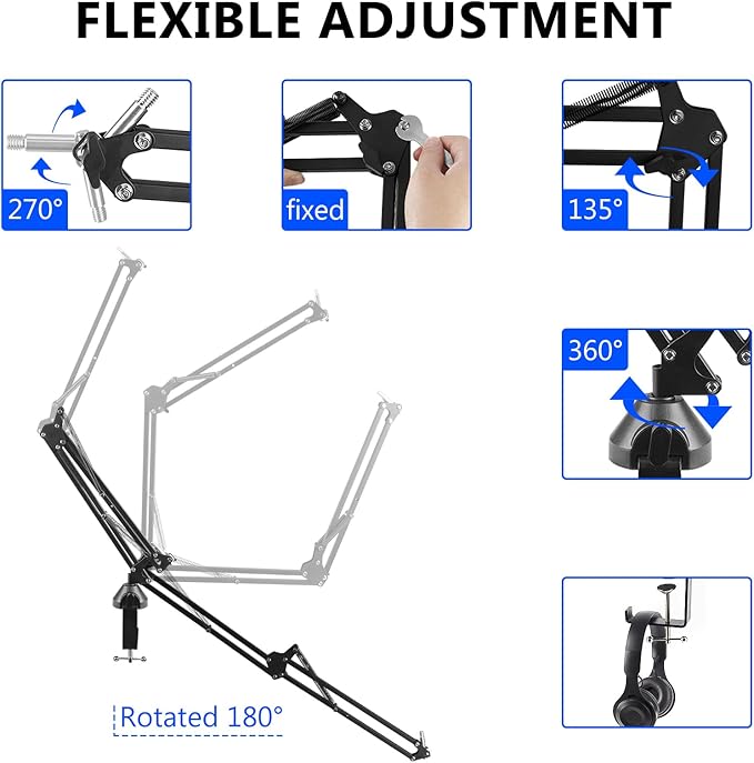 Geekria for Creators Microphone Arm Compatible with AKG Lyra Ultra-HD, P120, P220, C214 Mic Boom Arm Mount Adapter with Tabletop Flange Mount, Suspension Stand, Desk Mount Holder