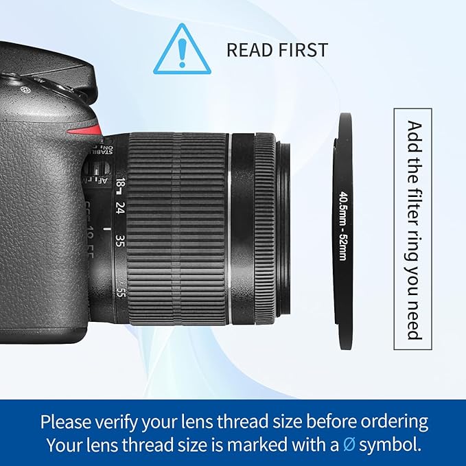 40.5-52mm Step-Up Ring Adapter, 40.5mm to 52mm Step Up Filter Ring for 40.5mm Lens Mount 52mm for DSLR Lenses and ND UV CPL IR Filters （40.5-52mm）