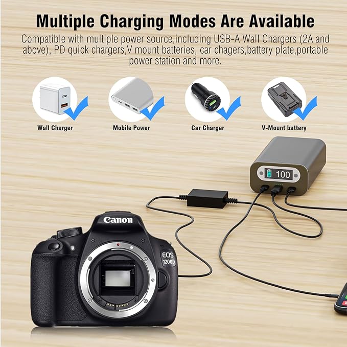 DR-E10 DC Coupler LP-E10 Dummy Battery USB C Cable Replace ACK-E10 AC Power Adapter Compatible with Canon EOS Reble T7 T6 T5 T3 T100 1100D 1200D 1300D 1500D 2000D Kiss X50 X70 X80 X90