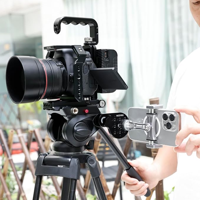 Niceyrig Video Tripod Extension Side Plate with Cold Shoe 1/4'' & 3/8'' ARRI Hole, M8 Threaded 30-Gear Type Rosette Mount Adapter Applicable for Benro, Miliboo, Teris, Weifeng - 592