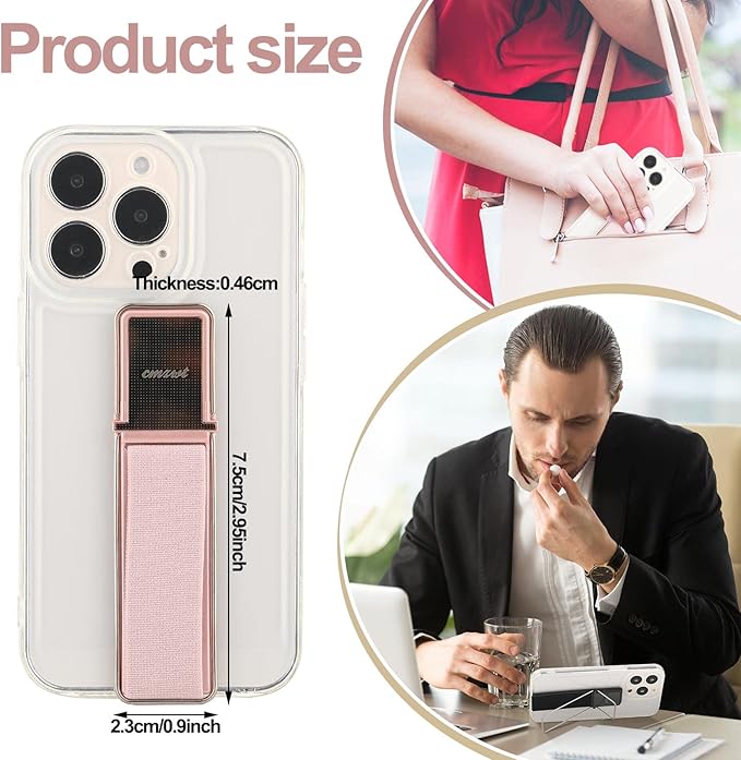 4 Pieces Phone Grip Strap Telescopic Phone Kickstand Elastic Finger Holer Hand Strap Adhesive Loop for Phone Grip with Stand Compatible with Most Smartphones (Black, Rose Gold)