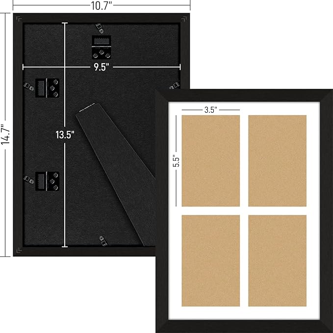 4"x6" Photo Collage Frame 4 Openings, 9.5"x13.5" Multi Picture Frame Collage Wall Decor Wooden, Black Frame with White Mat, Wood