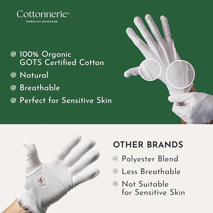 4 Pairs Cottonnerie Organic Cotton Gloves for Dry Hands Sleeping, Moisturizing Gloves Overnight, Hand Moisturizer Gloves, Moisture Gloves for Dry Hands Overnight, Sleeping Gloves, Large
