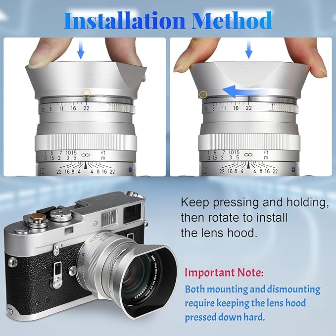 Haoge Square Metal Lens Hood for Voigtlander NOKTON 35mm f1.4, 40mm f1.4, 50mm f1.5 Aspherical II 28mm F1.5 VM Lens,Carl Zeiss Biogon T* 35mm f2 35mm f2.8 ZM, Planar T* 2/50 50mm f2 ZM