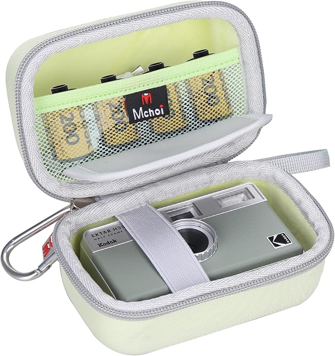 Mchoi Hard Travel Case Suitable for KODAK EKTAR H35 H35N Half Frame Film Camera, Digital Camera Organizer Holders for Kodak Ultra F9 M35 M38 Paper Shoot Camera, 35mm Film Rolls, Case Only, Green