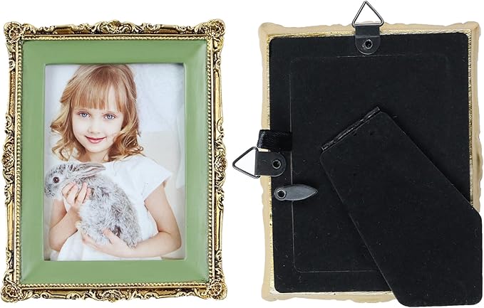 Hymmah Wallet Picture Frame Vintage Photo Frame Ornate Textured Hand-Crafted Resin Picture Frame with Easel & Hook for Tabletop & Wall Display, Decorative Floral Design Home Decor, Photo Gallery, Art,