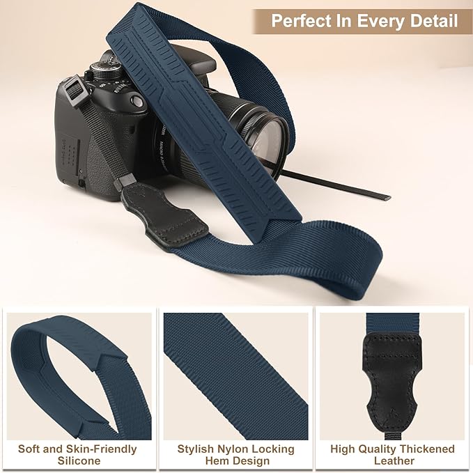 Neck Strap Silicone Camera Straps - Padded Camera Strap, 1.5" Wide Adjustable Nylon Shoulder Strap - Compatible with Canon, Nikon, Sony, and More DSLR and Mirrorless Cameras (Royal Bule)
