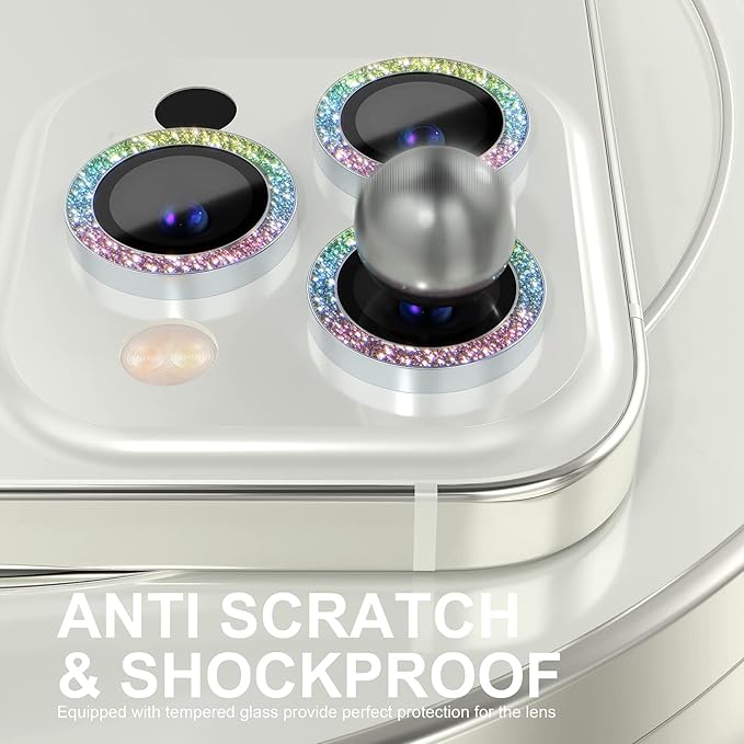 Choiche Compatible for iPhone 14 Pro/iPhone 14 Pro Max Camera Lens Protector Bling, 9H Tempered Glass Camera Cover Screen Protector Metal Ring Decoration Accessories (Glitter-Colorful)