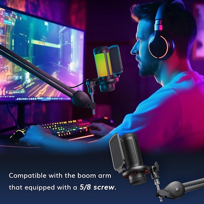 TONOR Gaming Microphone Set, USB Condenser Mic for PC with Stand, Controllable RGB, Quick Mute, Volume Control, for Twitch Streaming, Discord Chatting, 200 cm/78inch Cable, Desktop Stand TC310