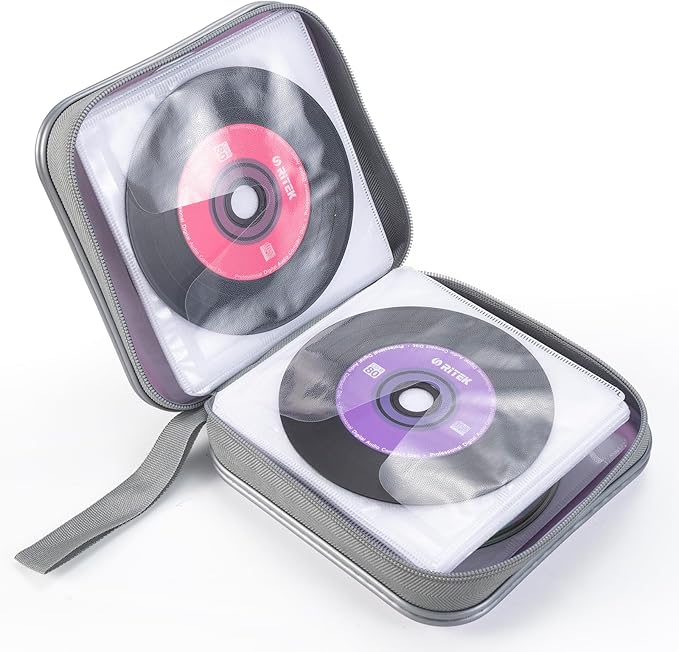 alavisxf xx 48 Capacity Hard Plastic DVD Case Portable Zipper CD Case Holder Large Storage Disc Wallet Bag for Car Home Travel (Lavender)