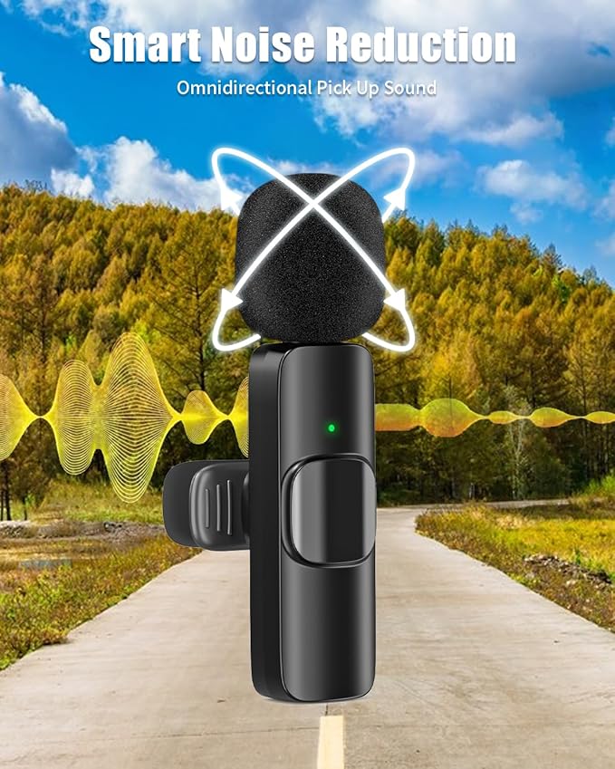 Wireless Lavalier Microphone for Android/iPhone/Computer/Laptop, Wireless Mic for iPhone 13 14 15 16 17 with Noise Reduction Chip, Mini Microphone for Recording Podcast YouTube, TikTok(2 Pack)