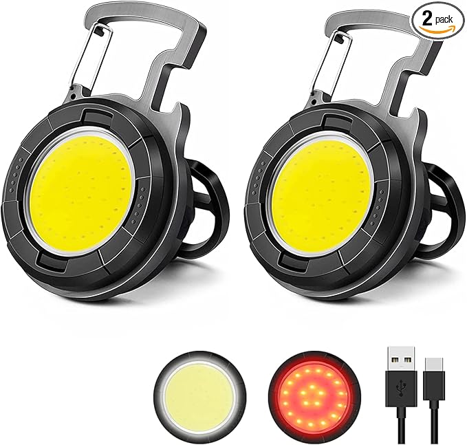 SEFONE Keychain Flashlight 2 Pack, 1000 Lumens EDC Flashlight COB Work Light, Bottle Opener Keychain Mini Pocket Flashlight with Magnet Bracket Folding for Biking Fishing Running