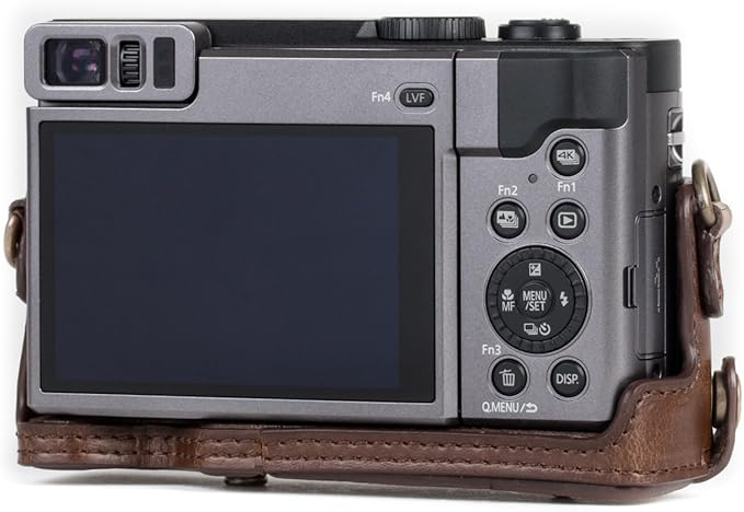 MegaGear MG1259 Ever Ready Leather Camera Case compatible with Panasonic Lumix DC-ZS80, DC-ZS70, DC-TZ95, DC-TZ90 - Dark Brown