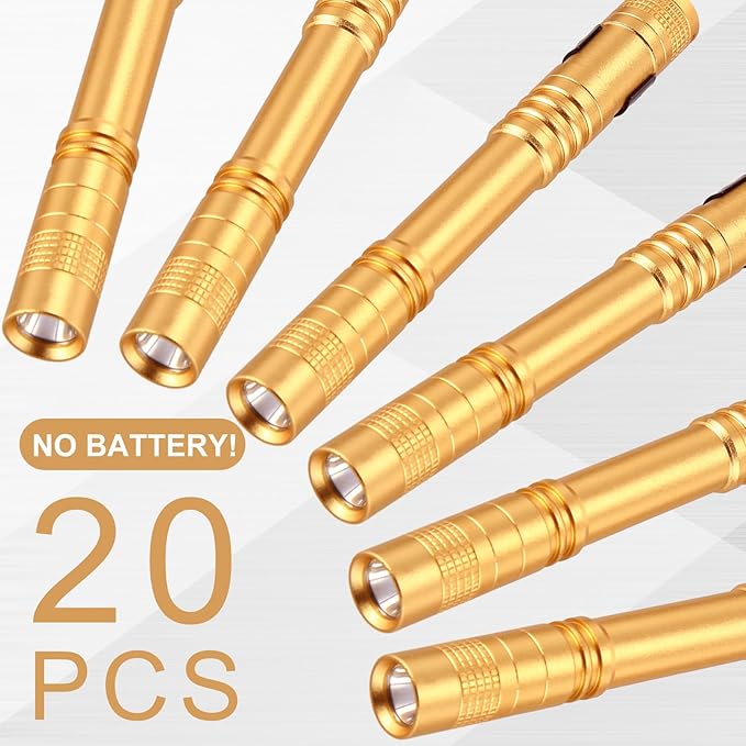 Hortsun 20 Pcs Mini Pen Light Flashlights Christmas Gifts for Men Pocket Flashlights Pen with Clip Small LED Handheld Slim Torches Without Battery(5.12 Inch,Yellow)