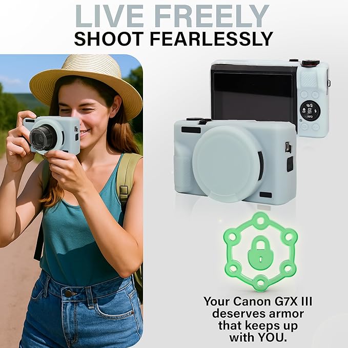STSEETOP Camera Case for Canon PowerShot G7X Mark III - Protective Silicone DSLR Skin with Lens Cover, Detachable Cage, Shockproof, Dustproof (Jelly Green)