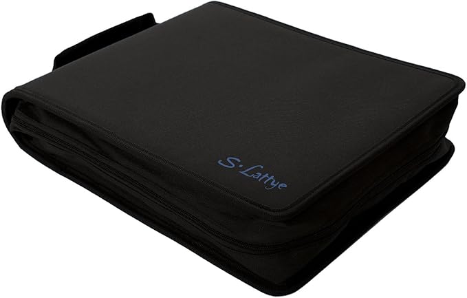 DVD CD Storage Case with Extra Wide Title Cover Pages for Blu Ray Movie Music Audio Disk (Portable Carrying Binder Holder Wallet Album Home Organizer Shelf)- Black, 128 disk units, 64 cover pockets