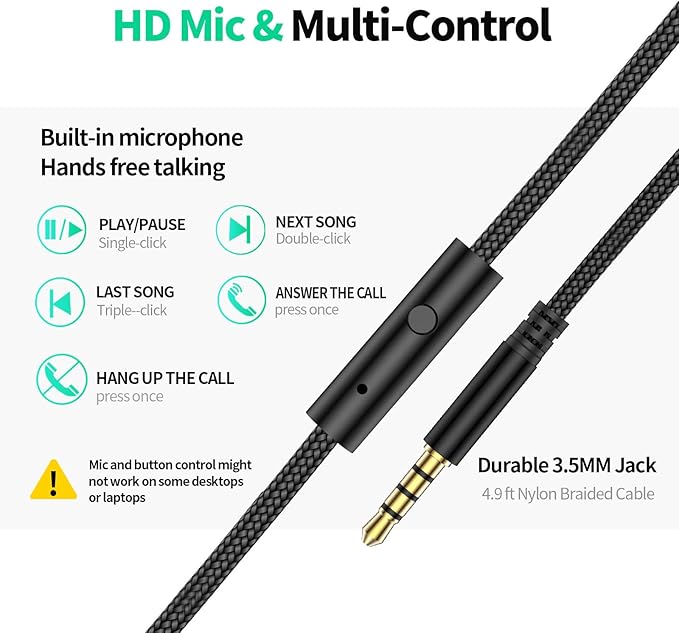 W2 USB C Headphones Wired Over Ear, 3.5mm AUX Plus USB-C Adapter, Wired Headset with Mic, Sturdy 4.9ft Extra-Long Cable for Gaming Consoles, iPhone 16, iPad & Tablets, Foldable with Pouch