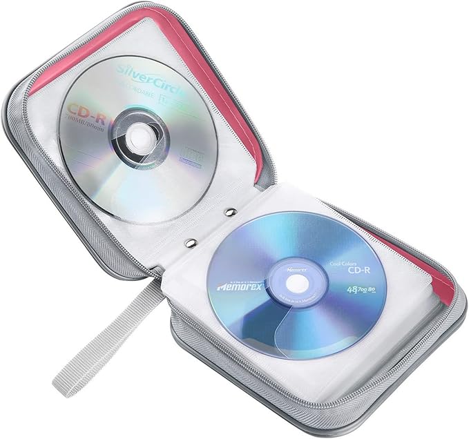CD Case, 40 Capacity CD/DVD Case Holders Wallet Hard Plastic DVD Disc Cases Storage Binder for Car Home Office Travel (Pink)