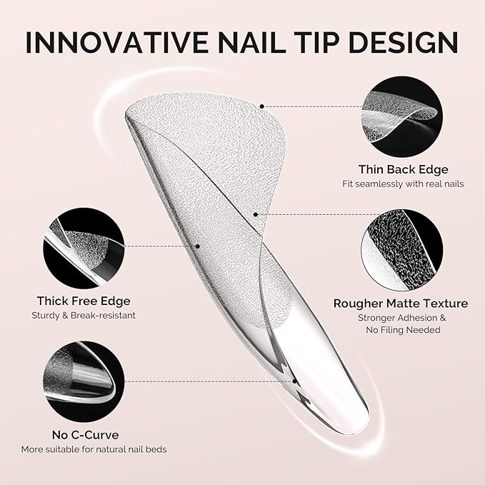 MelodySusie Stiletto X Nail Tips - 300Pcs 15 Sizes Clear Acrylic, Half Matte Full Cover Press on Nails for DIY Extension & Salon Use, Pre-Shaped for Long-Lasting Manicure