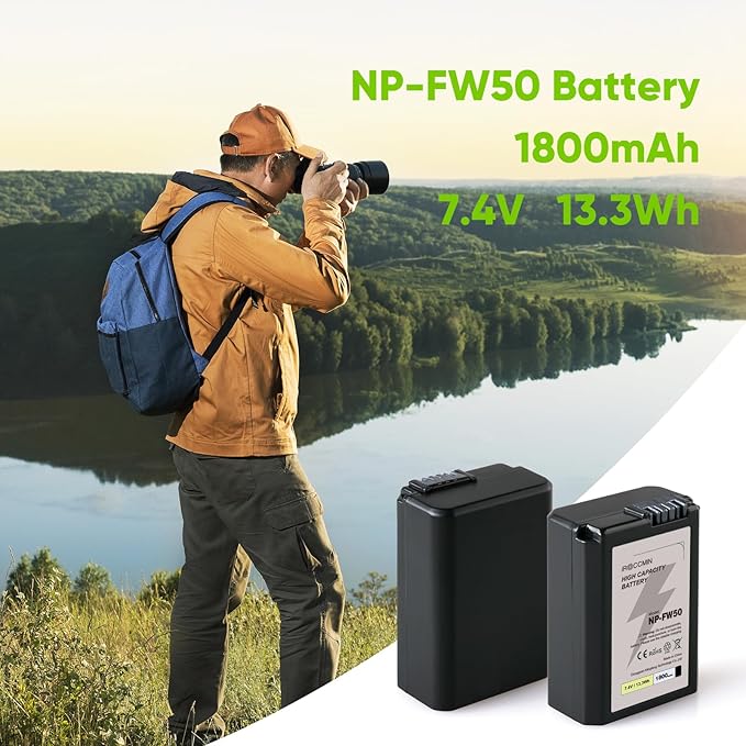 2-Pack NP-FW50 Battery, 1800mAh for Sony ZV-E10, Alpha a6500, Alpha a6300, Alpha a6000, Alpha a7 II, Alpha a7R II, Alpha a7S II, Alpha a5000, Alpha a5100 Camera
