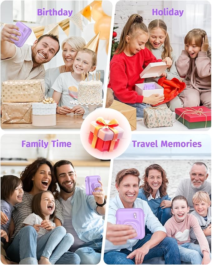 Instant Camera, Dual-Lens Kids Camera Instant Print for Boys Girls Christmas Birthday Gifts, 1080P Digital Cameras for Kids Teens with Print Paper, 32GB Card, Toddle Toy for Age 4-12 Years(Purple)