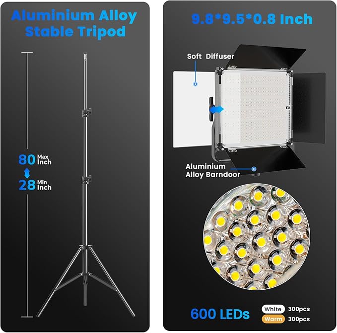 D80 Photography Lighting(Aluminum Alloy Body), 2 Packs LED Video Light with Remote, 45W 3000K-8000K Dimmable Bi-Color Panel Light for Studio/Gaming/Streaming/YouTube/Videography/Film/Video Recording