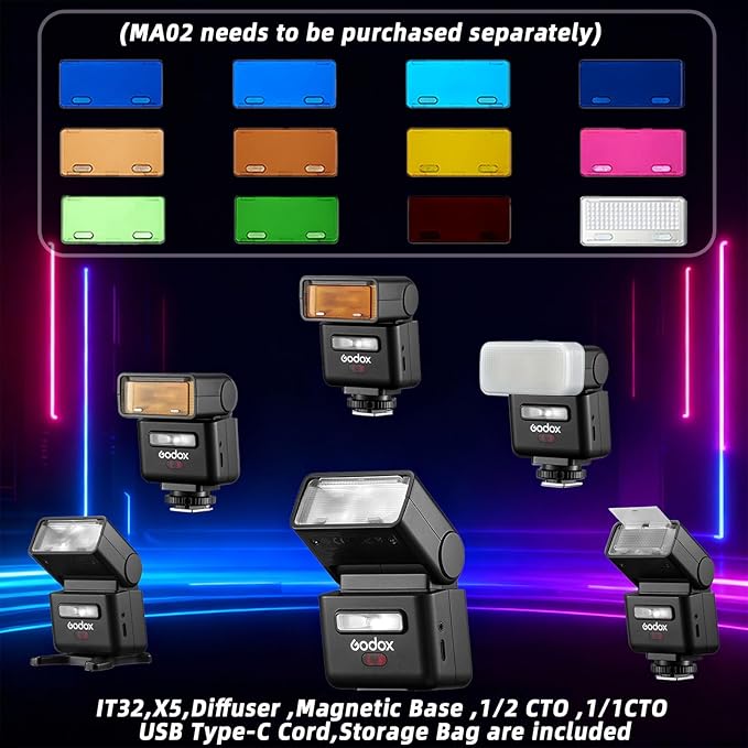 Godox IT32 TTL Camera Flash with X5N Flash Trigger, Compatible with Nikon, Magnetic Hotshoe & Trigger 2-in-1,Colorful Touch Screen,Rotatable Flash Head,TTL&HSS,LED Modeling Light,Creative Accessories