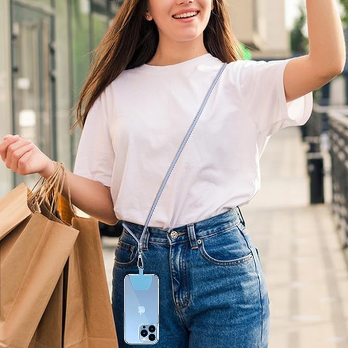 CACOE Phone Lanyard-2 PCS Adjustable Neck Strap,Universal Crossbody Multifuctional Cell Phone Lanyards Compatible with Most Smartphones(Black+Light Blue)