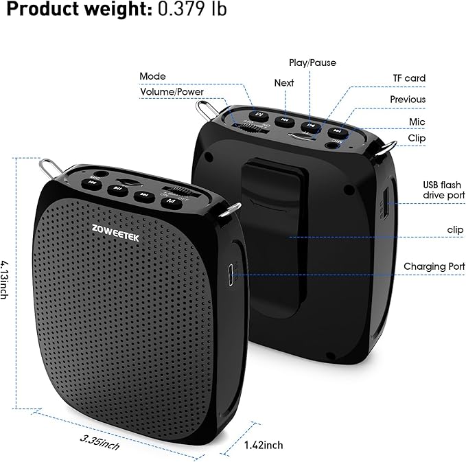 ZOWEETEK Voice Amplifier with Wireless Lavalier Microphone for Teachers, Teacher Mic with Speakers, Wireless Clip On Microphone System for Speech, Meeting, Classroom, Yoga, Mini Megaphone, 2026 New
