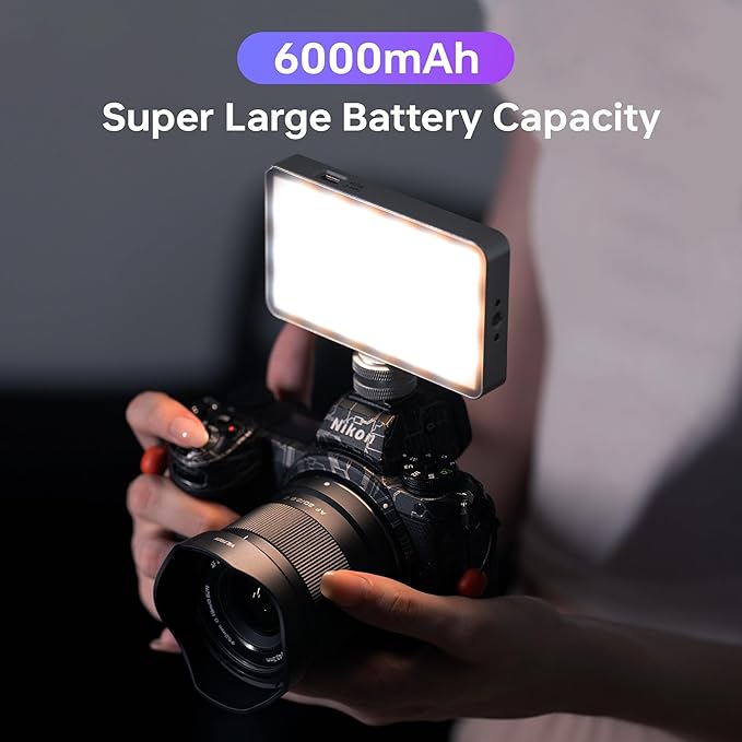 RGB Video Light Kit, 6000mAh Portable Camera Light 8W Output Power, LED Video Light Panel, 2500-8500K CRI TLCI 97+ Photograhy Lighting, with Mini Tripod, 60cm Reflector