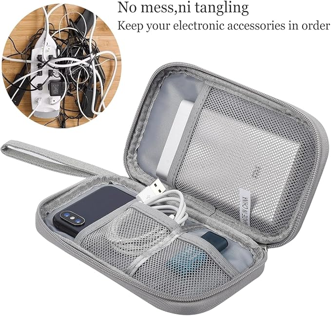 Cord Organizer Travel Cable Organizer Bag Tech Electronic Organizer Travel Case, Waterproof Electronic Accessories Pouch Bag for Cable, Cord, Charger, Phone, Power Bank, Earphone(Light Grey)