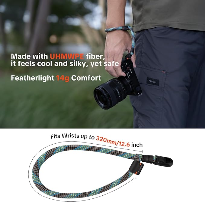PGYTECH Camera Wrist Strap Slim Outdoor Style, Adjustable Quick Release Anti-Drop Camera Hand Strap for Sony/Nikon/Canon/Gopro Cameras/Mirrorless/Smartphone, 55.1lb Capacity, Aurora Blue