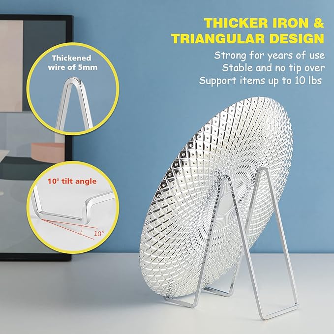 Plate Holder Easel Display Stand - 8 inch Metal Plate Stands for Display - Tabletop Picture Stand - Silver Iron Easels for Display Pictures | Photo Frames | Book | Decorative Plates | Plaque - 3 Pack
