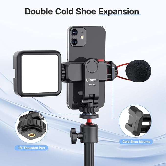 ULANZI Universal Phone Tripod Mount with Cold Shoe Mount, Rotates and Adjustable Clamp Holder Smartphone Clip Adapter for iPhone 11 Pro Max X XR Xs Max 8 7 Plus Samsung Galaxy s10 s9 Note10 Google