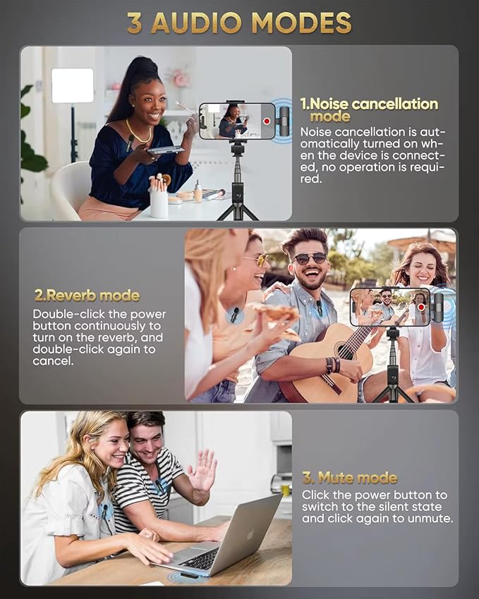 SAKHAR Wireless Lavalier Mic for iPhone & Android USB-C, Dual Clip-On Lapel Mics with DSP Noise Reduction, Plug & Play, 2 Transmitters + Receiver for TikTok, YouTube, Interviews & Video Recording