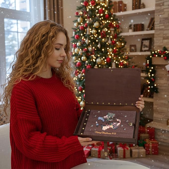 Personalized Wooden Christmas Holiday, Vintage Memory Scrapbook, Memories Photo Album for Family Holiday Memories, Unique Christmas Gift