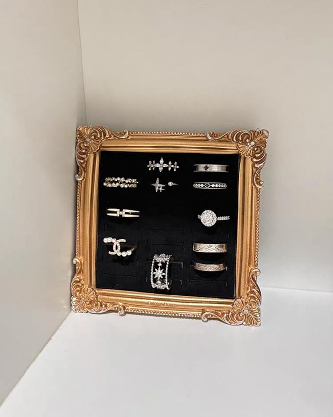 Jewelry Display Stand Vintage Ring Holder Box Earring Tray Retro Picture Frame Style Ring OrganizerJewelry Frame with Velvet