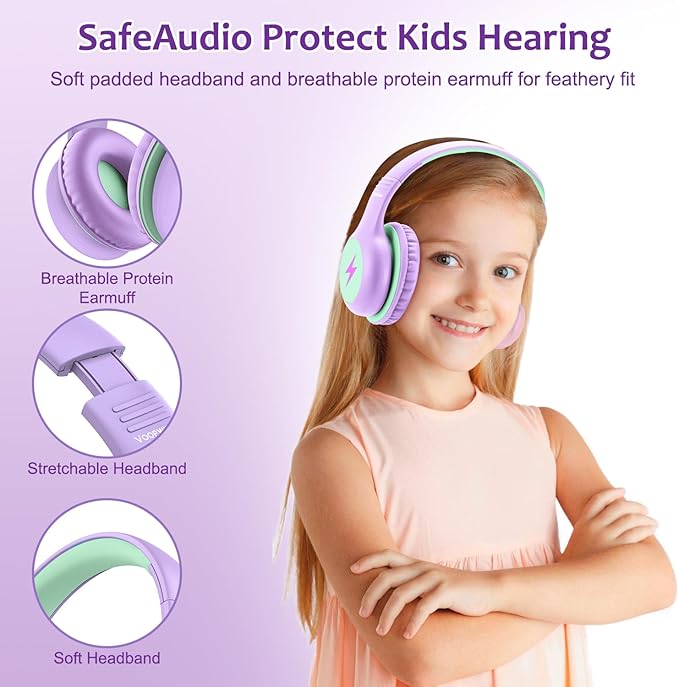 Kids Headphones Wired with Microphone, USB Type C Headphones for Kids Girls Boys with Cord/LED Lights/85/94dB Volume Limit, Portable Over Ear Headphones for School/Travel/Tablet/iPad
