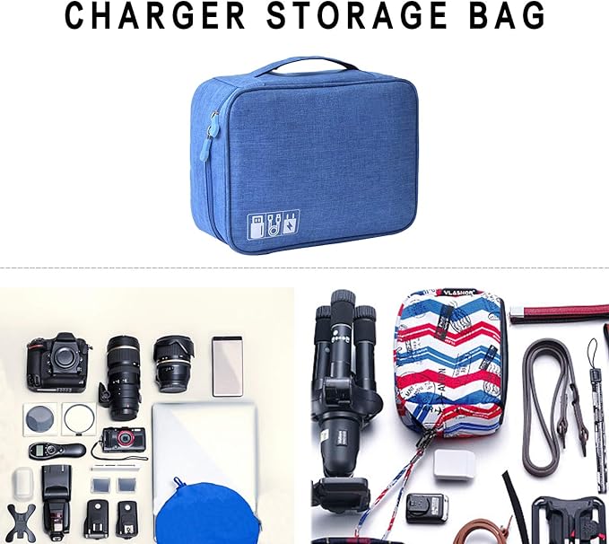 Electronic Accessories Organizer, Portable Travel Cable Storage Bag Tech Pouch with Adjustable Compartments Water-Resistant Handbag for Smart Device Cords Chargers Hard Drives Gadgets