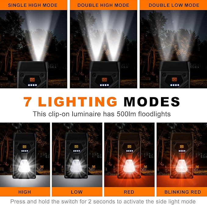 EDC Flashlight Clip-On Light, Mini Keychain Flashlight, 7 Lighting Modes Compact Pocket COB Light Type-C Rechargeable, for Working, Camping, Fishing, Hiking(Black 2 Pack)