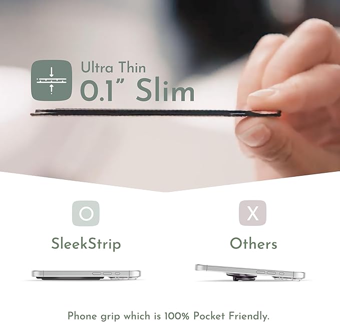 SleekStrip SleekGrip-Essential Ultra Thin Phone Grip Stand,Slim Metal Finger Loop Ring Hand Holder Strap Cell Phone Grips for iPhone 16 Pro Max,17 Air,Android,Case Back - Frosted x Daisy Bloom