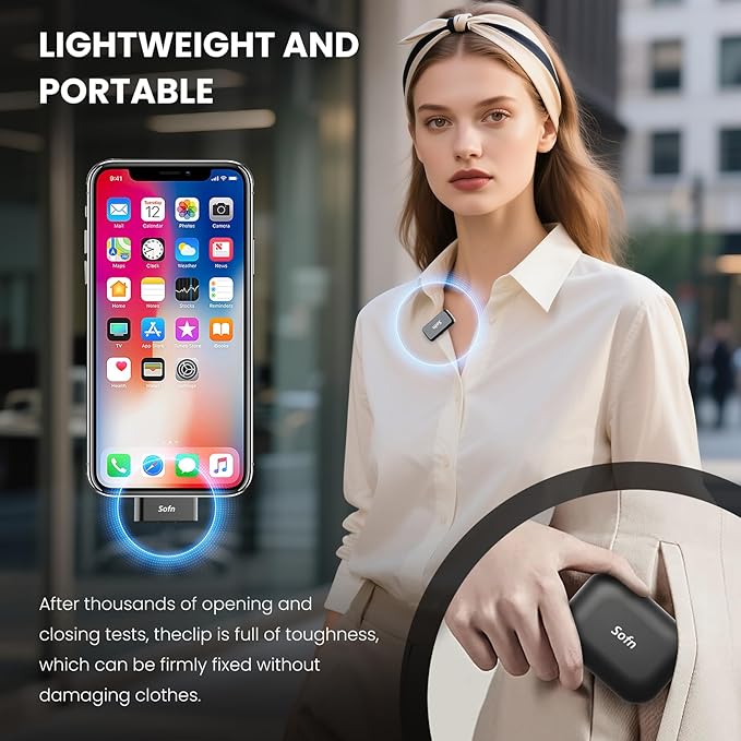Wireless Lavalier Microphone for iPhone Android,Mini Mic with Charging Case,Lapel Wireless Mic with Noise Cancellation for Recording,YouTube,TikTok,Vlog,Podcast