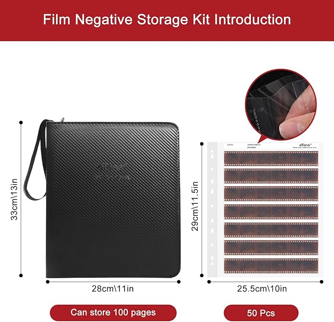 eTone 50 PCS 135 35mm Film Negative Page Preservers Sleeves,Acid-Free Storage Kit with Film Binder Box