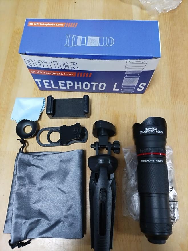 Andoer 40X Zoom Lens with Tripod Phone Telephoto Lens Phone Telescope Phone Camera Lens for Hiking Camping Wildlife Observation Moon Sports Game Concert Watching