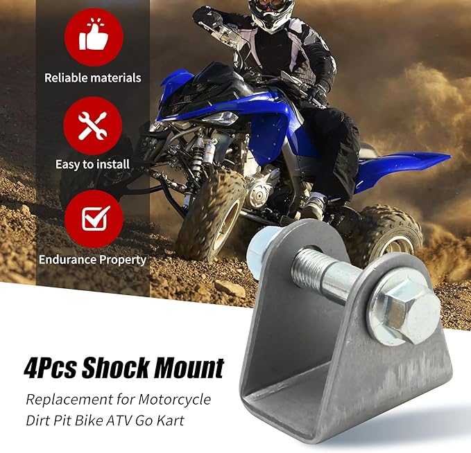 4Pcs Shock Mount, Steel Base Shock Absorption Suspension Bracket Mounting, Replacement for Motorcycle Dirt Pit Bike ATV Go Kart