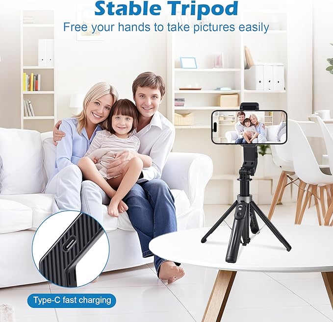 Phone Ptabilizer for Video Recording, 3-in-1 Selfie Stick & Tripod, 360° Auto Rotation, Gimbal stabilizer for iPhone、Superior Stabilization for Vloggers, TikTok, Travel (iPhone/Android/GoPro)
